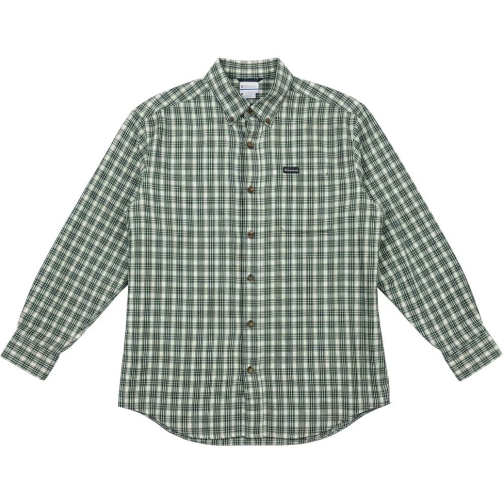 Columbia Men's Long Sleeve Button Down Shirt Pocket Large Green White Plaid L